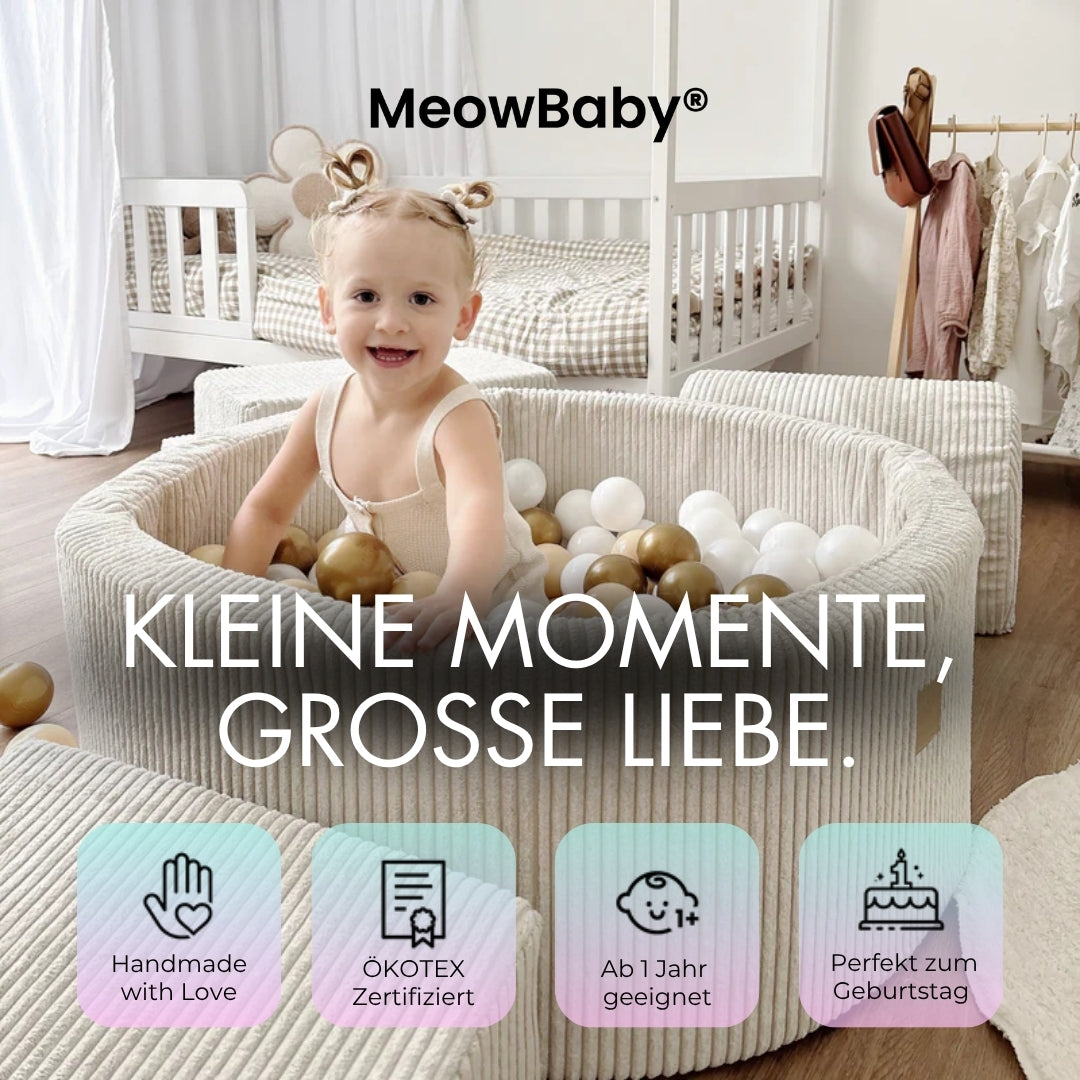 MeowBaby Schaumspielset Ästhetik Cord mit Bällebad, 200 Bälle - eigene Farbauswahl