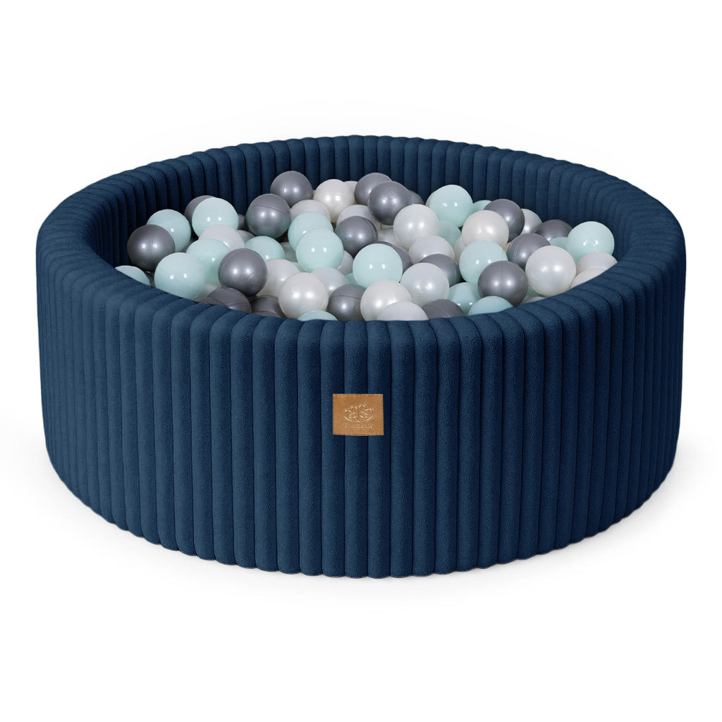 MeowBaby Bällebad Churros Plüsch-Cord Midnight Blue 90x30 cm, 200 Bälle - eigene Farbauswahl