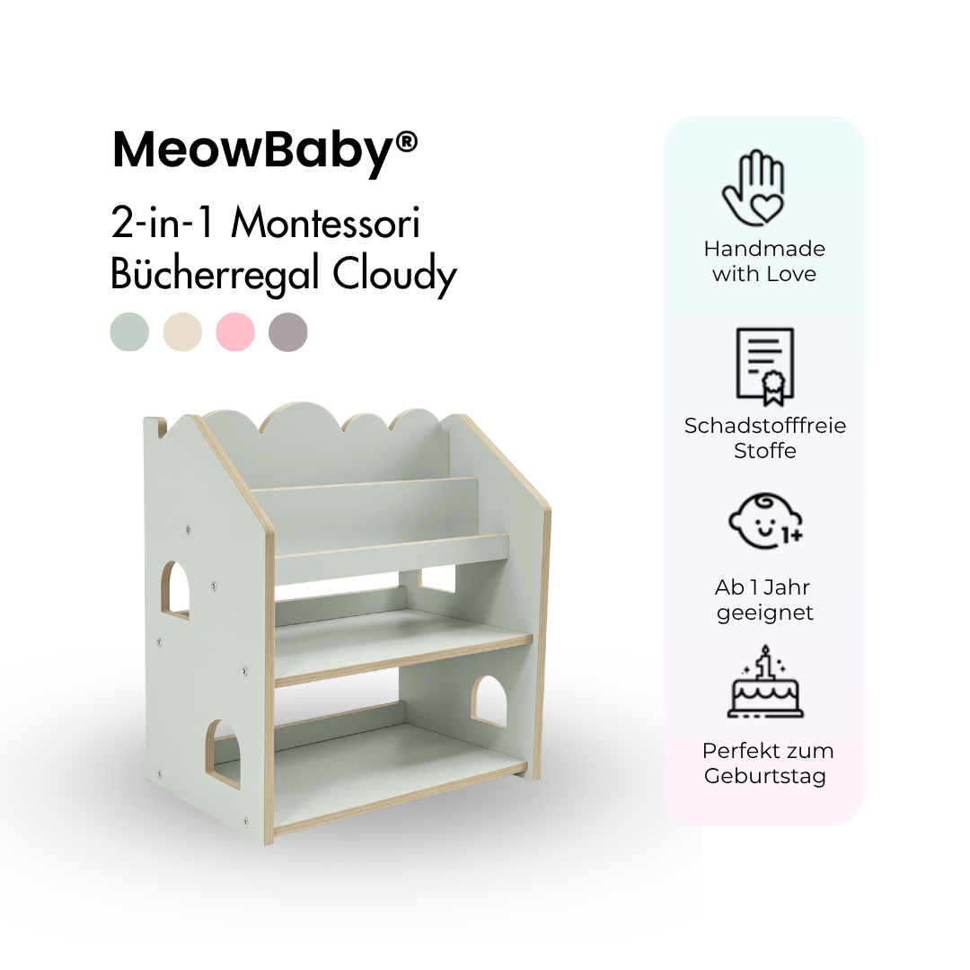 MeowBaby 2-in-1 Montessori-Bücherregal Cloudy