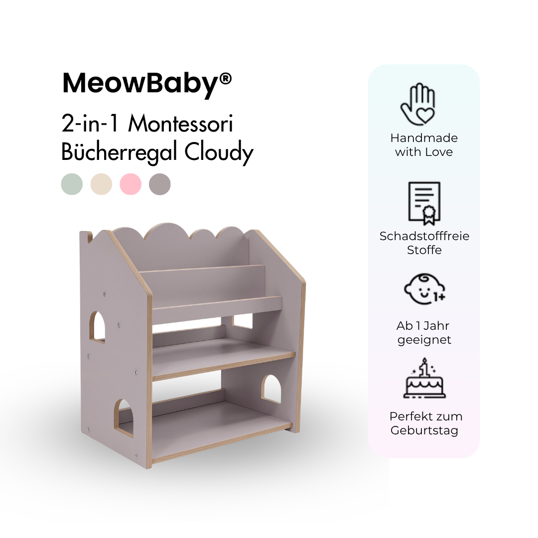 MeowBaby 2-in-1 Montessori-Bücherregal Cloudy