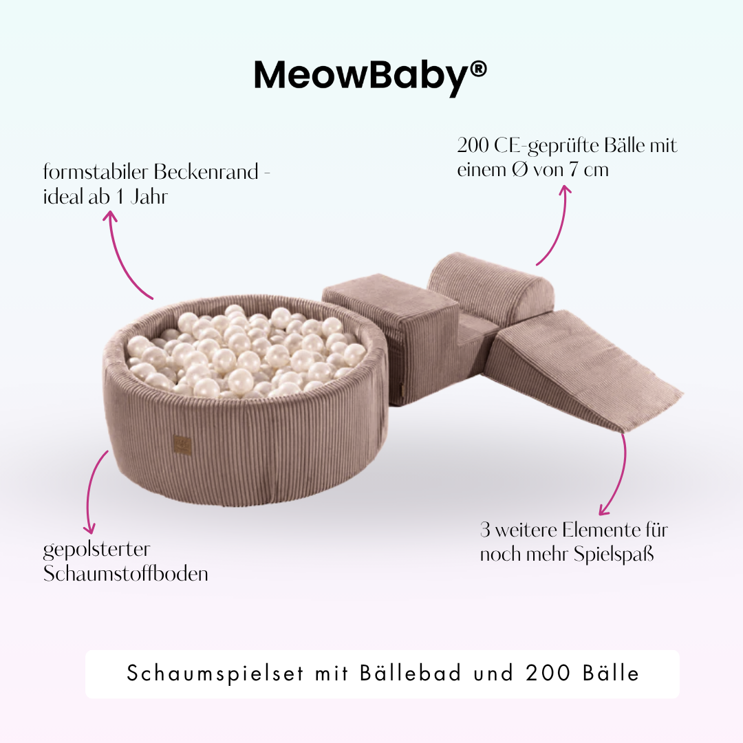 MeowBaby Schaumspielset Ästhetik Cord mit Bällebad, 200 Bälle - eigene Farbauswahl