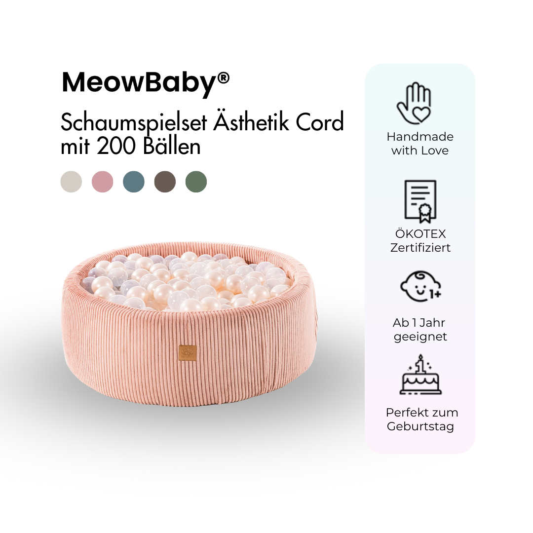 MeowBaby Ball Pit Aesthetic Cord ecru 90x30 cm, 200 balls - custom color selection