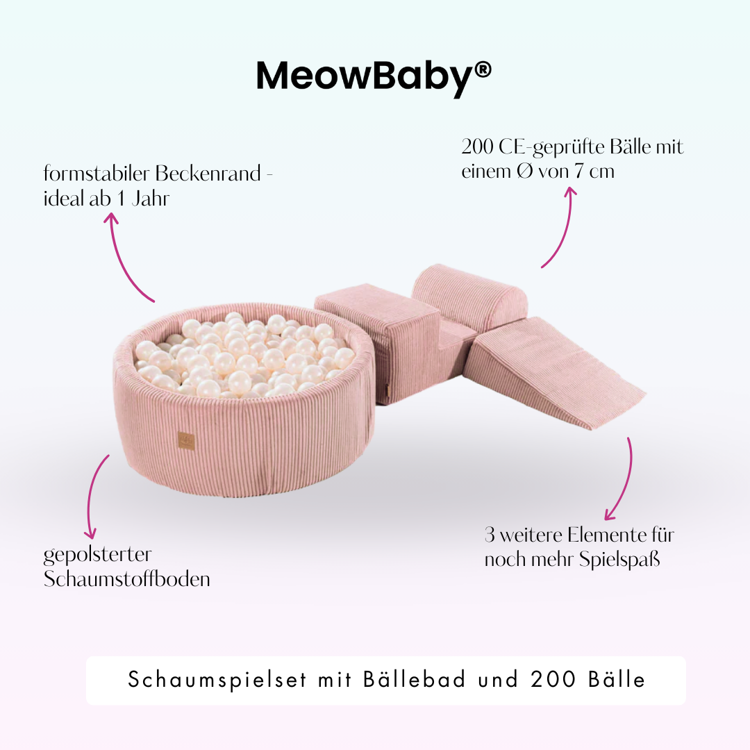 MeowBaby Schaumspielset Ästhetik Cord mit Bällebad, 200 Bälle - eigene Farbauswahl