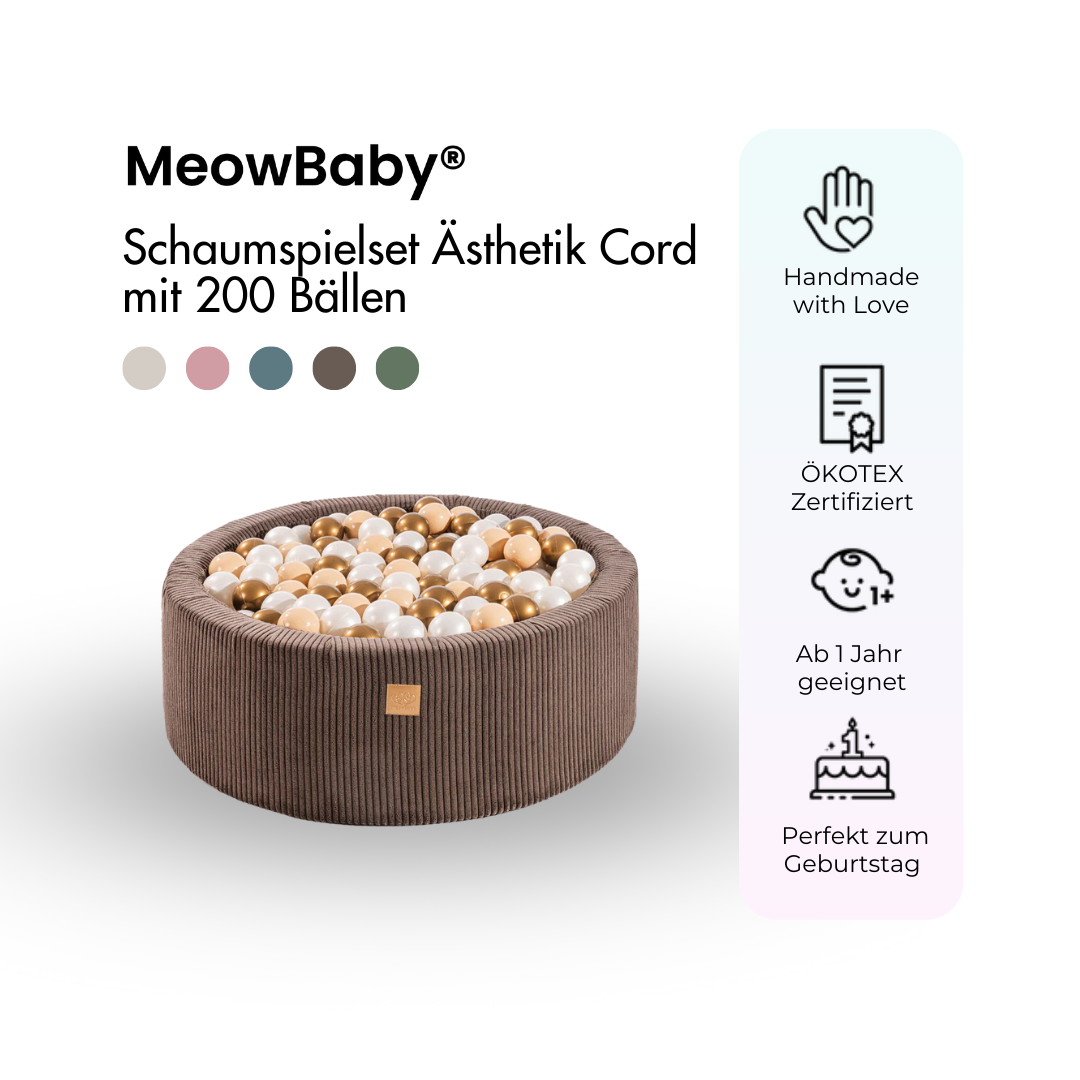 MeowBaby Ball Pit Aesthetic Cord ecru 90x30 cm, 200 balls - custom color selection