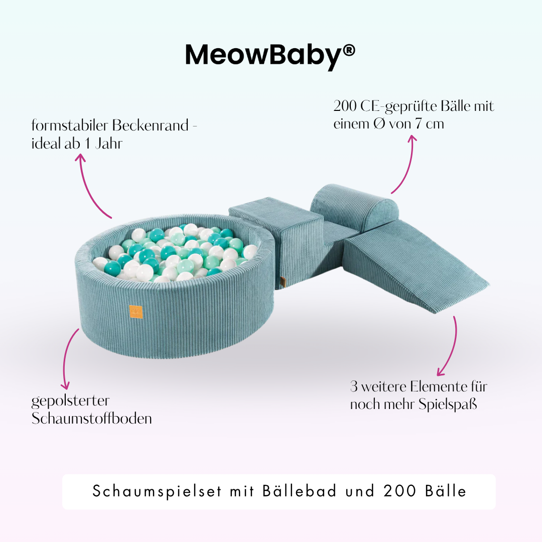 MeowBaby Schaumspielset Ästhetik Cord mit Bällebad, 200 Bälle - eigene Farbauswahl