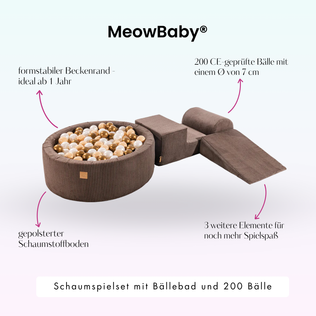 MeowBaby Schaumspielset Ästhetik Cord mit Bällebad, 200 Bälle - eigene Farbauswahl