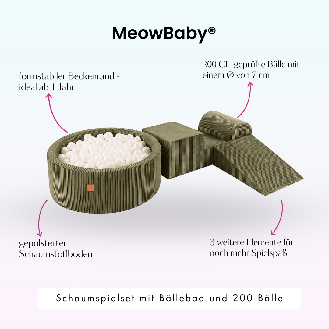 MeowBaby Schaumspielset Ästhetik Cord mit Bällebad, 200 Bälle - eigene Farbauswahl