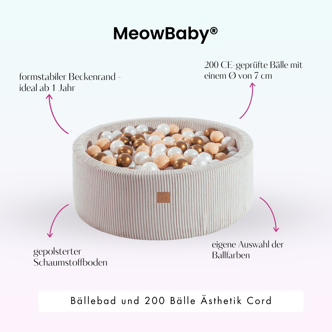 MeowBaby Ball Pit Aesthetic Cord ecru 90x30 cm, 200 balls - custom color selection