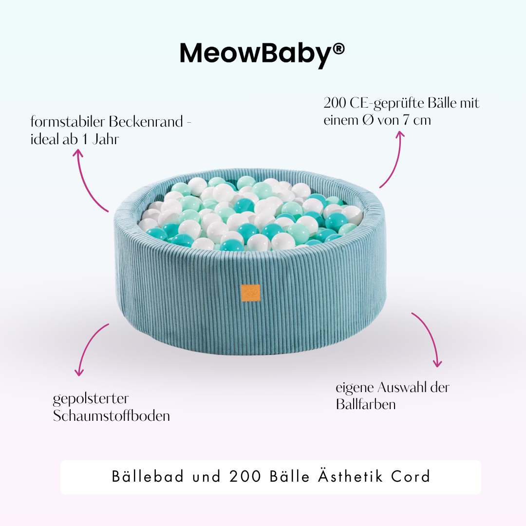 MeowBaby Ball Pit Aesthetic Cord ecru 90x30 cm, 200 balls - custom color selection
