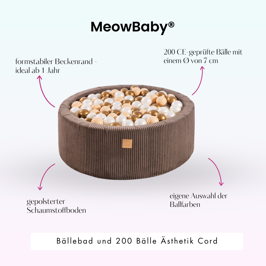 MeowBaby Ball Pit Aesthetic Cord ecru 90x30 cm, 200 balls - custom color selection