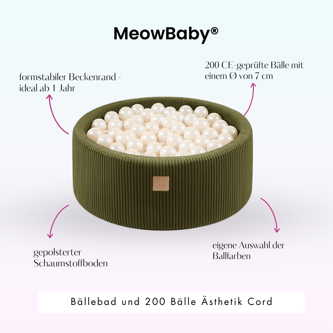MeowBaby Ball Pit Aesthetic Cord ecru 90x30 cm, 200 balls - custom color selection