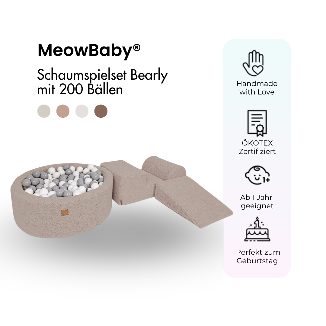 MeowBaby Schaumspielset Bearly mit Bällebad, 200 Bälle - eigene Farbauswahl