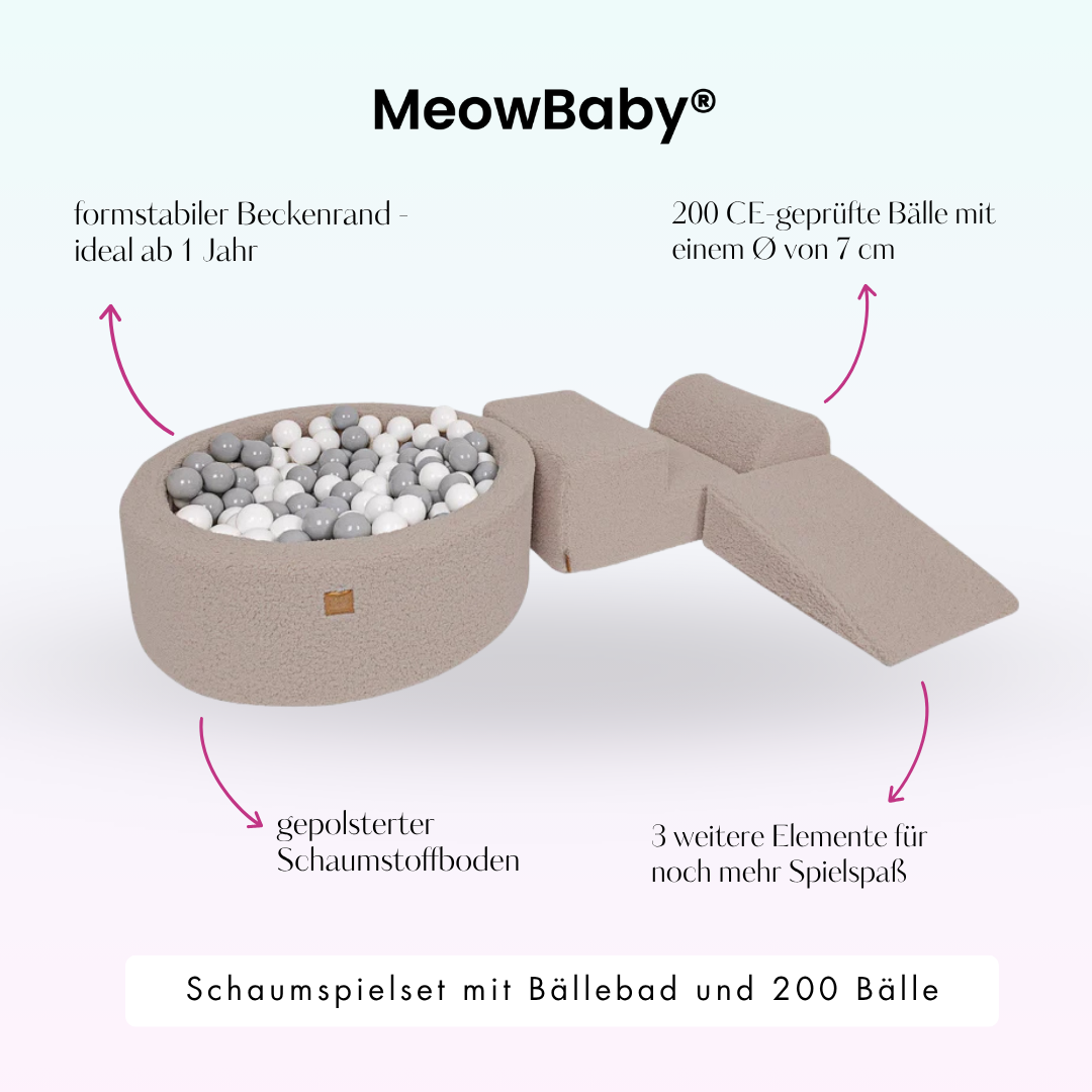 MeowBaby Schaumspielset Bearly mit Bällebad, 200 Bälle - eigene Farbauswahl