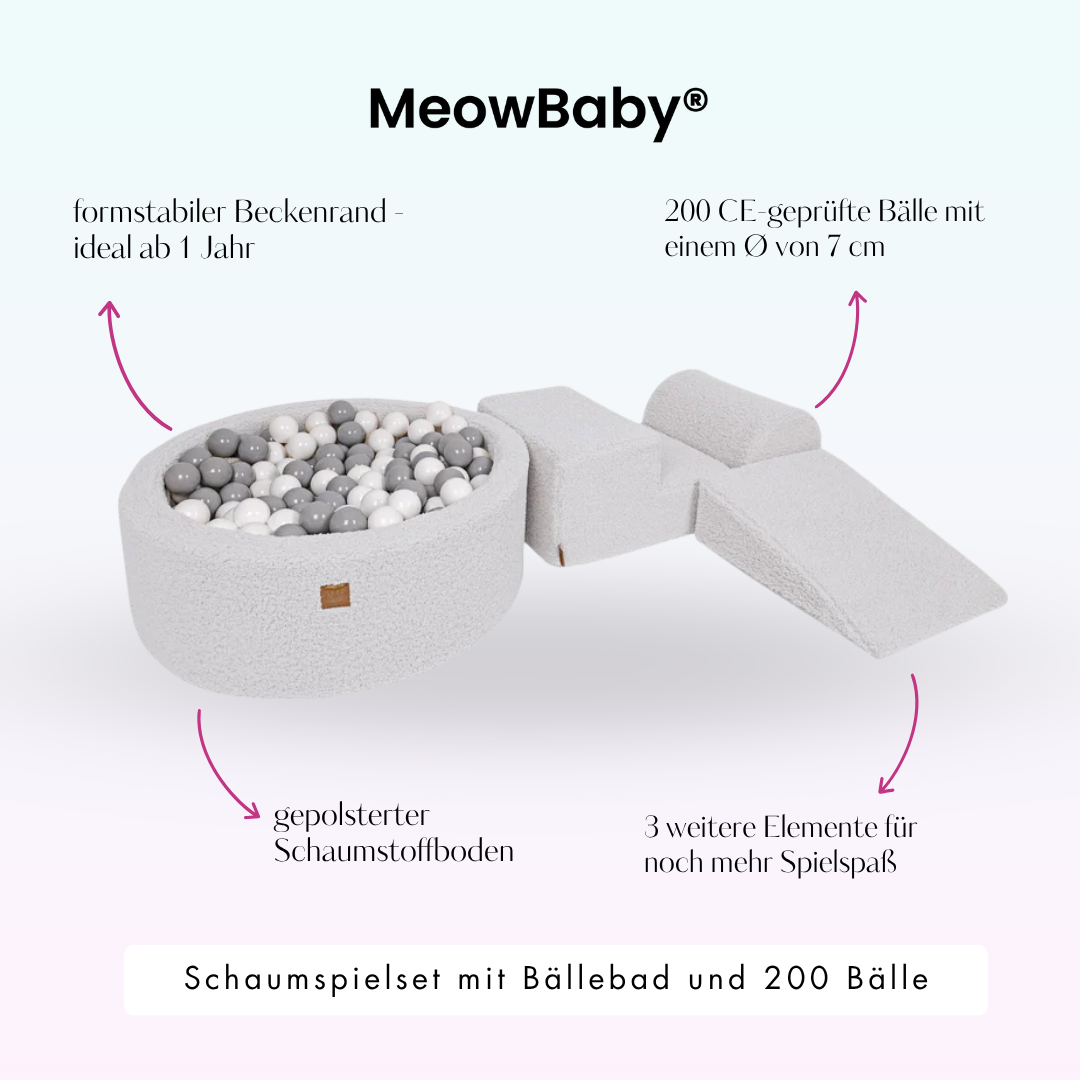 MeowBaby Schaumspielset Bearly mit Bällebad, 200 Bälle - eigene Farbauswahl