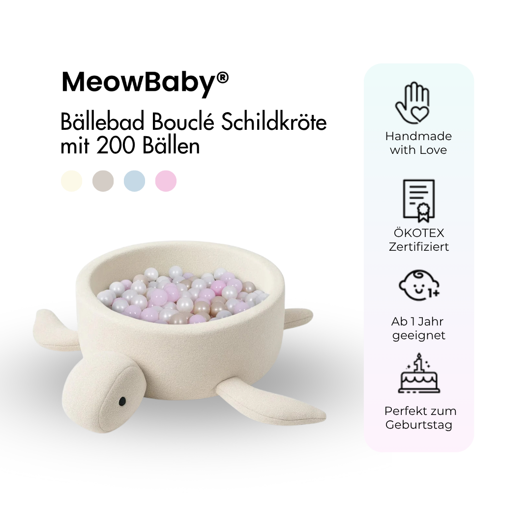 MeowBaby Bällebad Schildkröte Bouclé, 200 Bälle - eigene Farbauswahl
