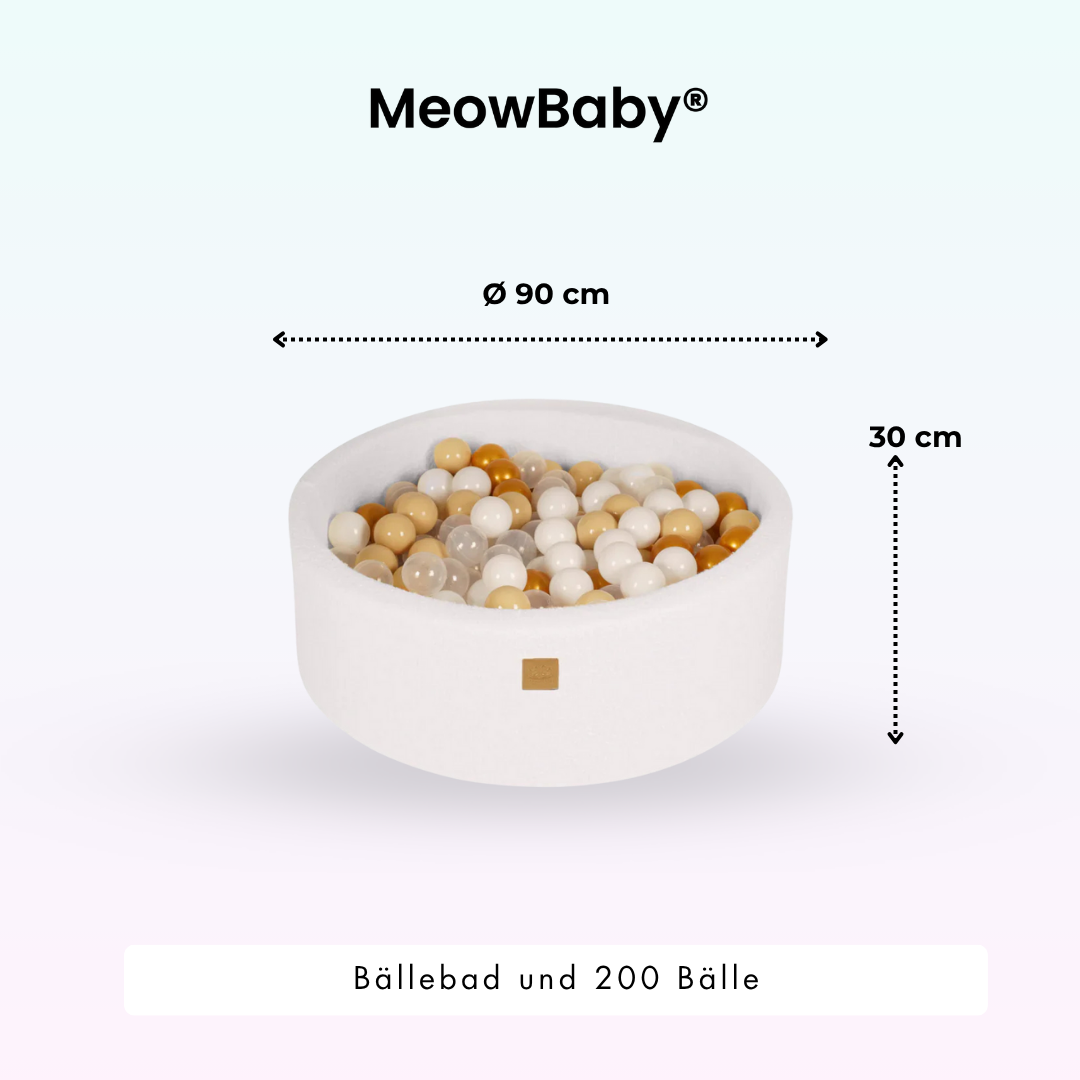 MeowBaby Schaumspielset Bouclé cremé/weiss mit Bällebad, 200 Bälle - eigene Farbauswahl