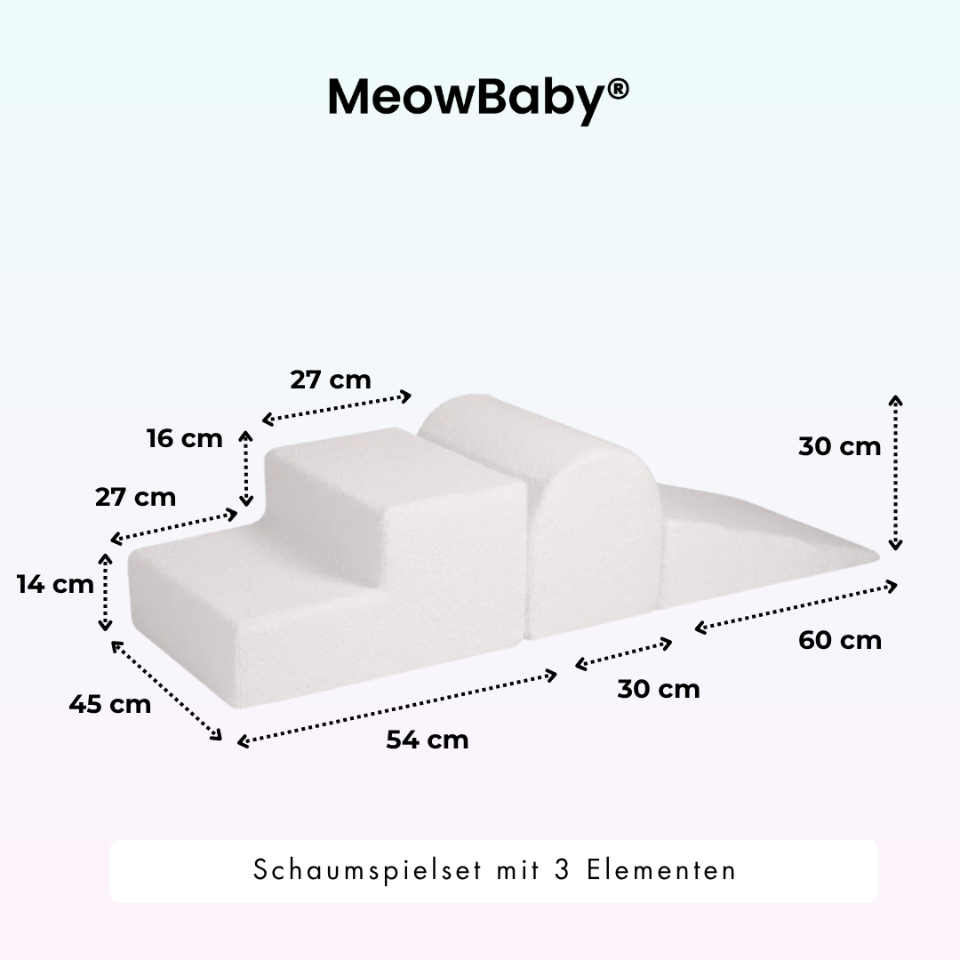 MeowBaby Schaumspielset Bouclé cremé/weiss mit Bällebad, 200 Bälle - eigene Farbauswahl