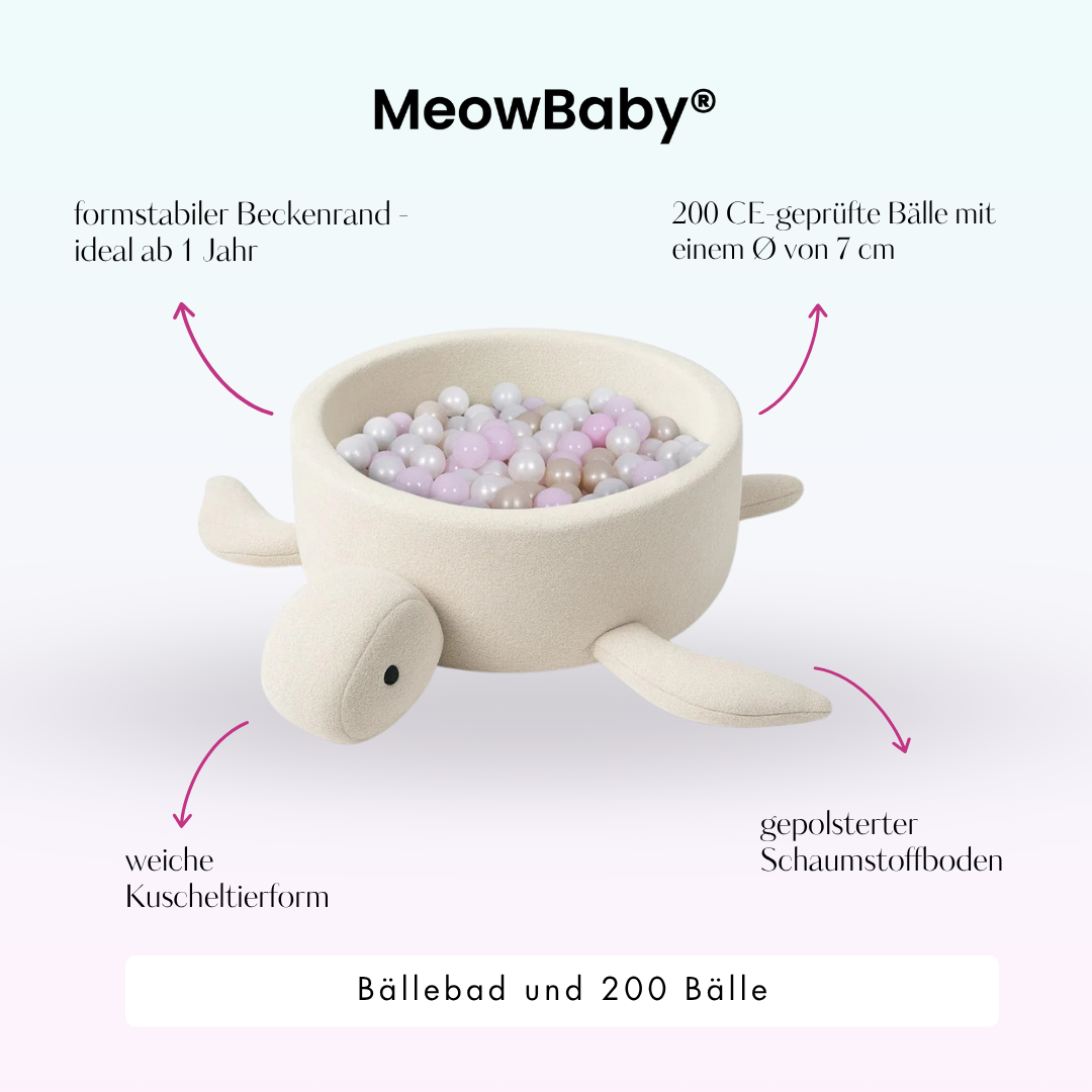 MeowBaby Bällebad Schildkröte Bouclé, 200 Bälle - eigene Farbauswahl
