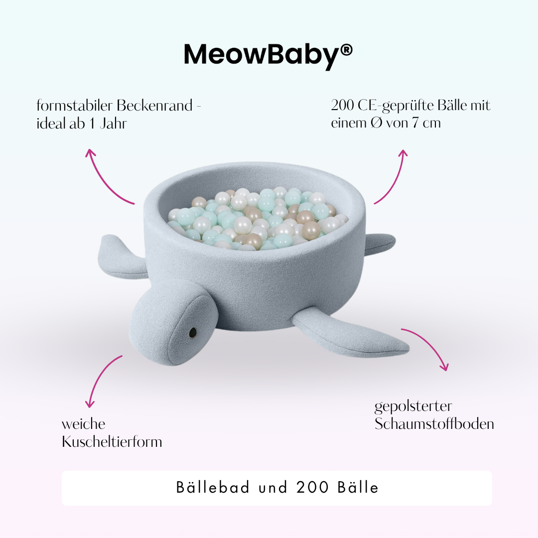 MeowBaby Bällebad Schildkröte Bouclé, 200 Bälle - eigene Farbauswahl