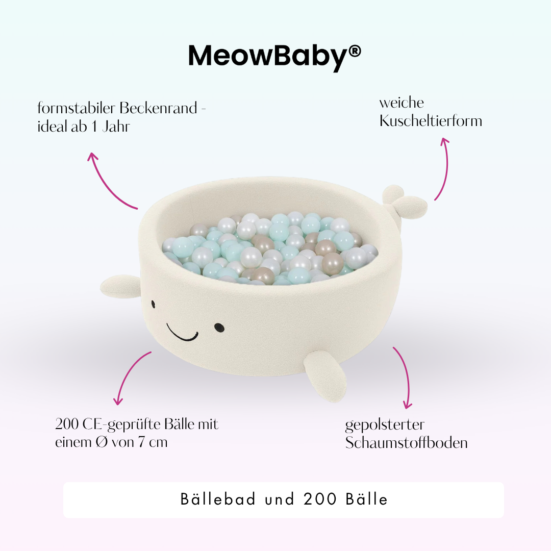 MeowBaby Bällebad kleiner Wal Bouclé, 200 Bälle - eigene Farbauswahl