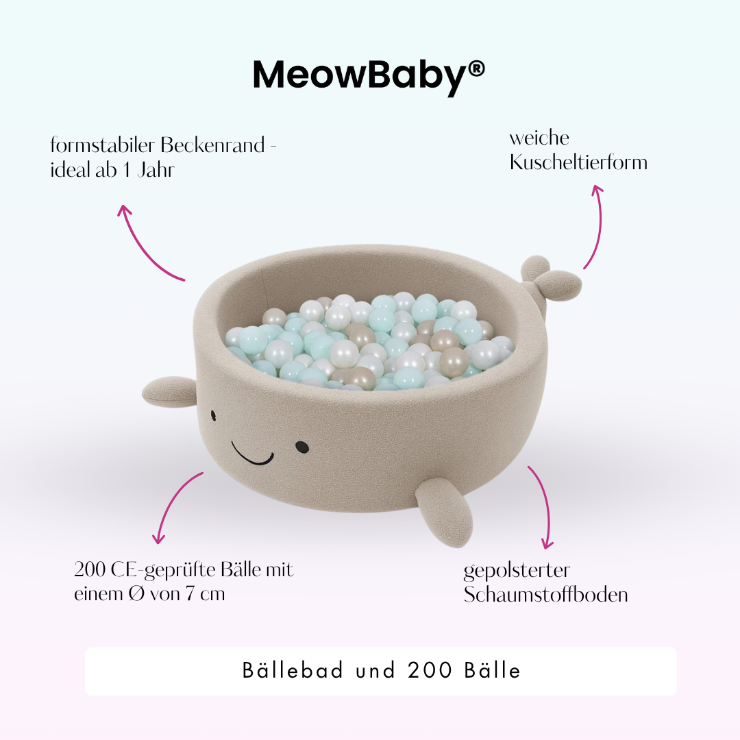 MeowBaby Bällebad kleiner Wal Bouclé, 200 Bälle - eigene Farbauswahl