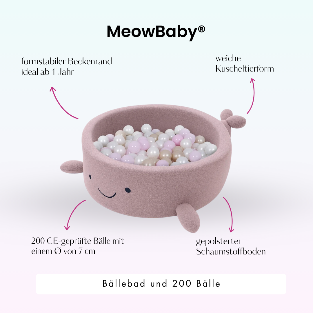 MeowBaby Bällebad kleiner Wal Bouclé, 200 Bälle - eigene Farbauswahl