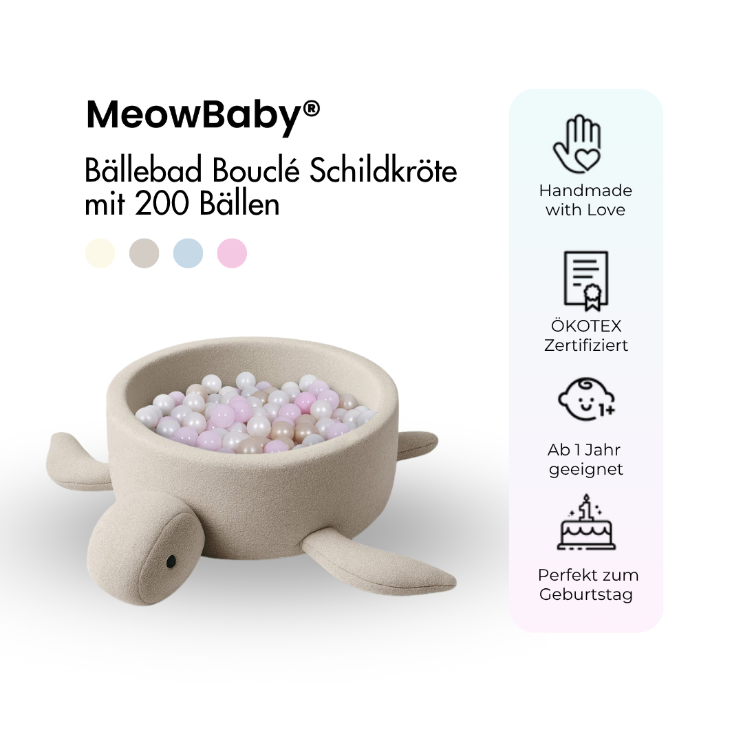 MeowBaby Bällebad Schildkröte Bouclé, 200 Bälle - eigene Farbauswahl
