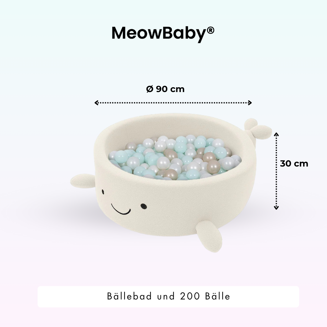 MeowBaby Bällebad kleiner Wal Bouclé, 200 Bälle - eigene Farbauswahl