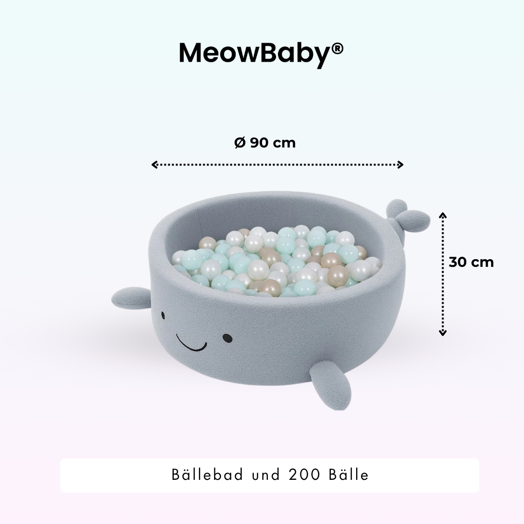MeowBaby Bällebad kleiner Wal Bouclé, 200 Bälle - eigene Farbauswahl