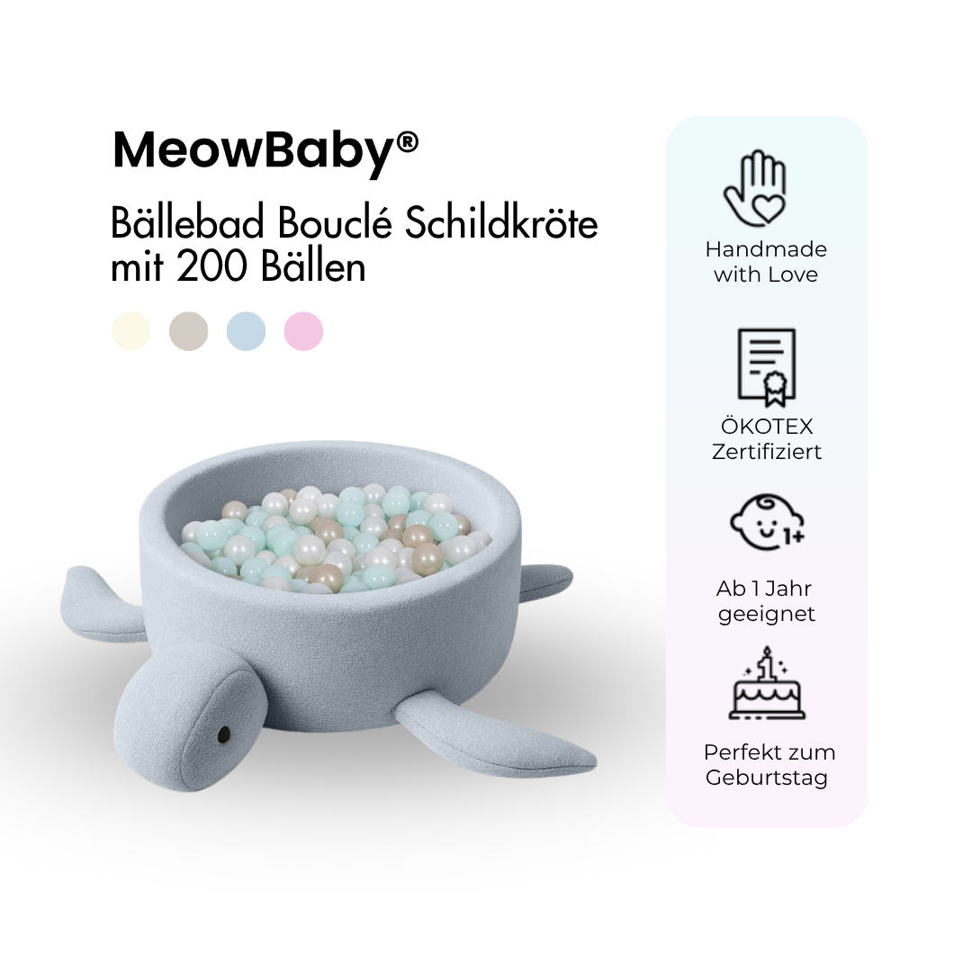 MeowBaby Bällebad Schildkröte Bouclé, 200 Bälle - eigene Farbauswahl