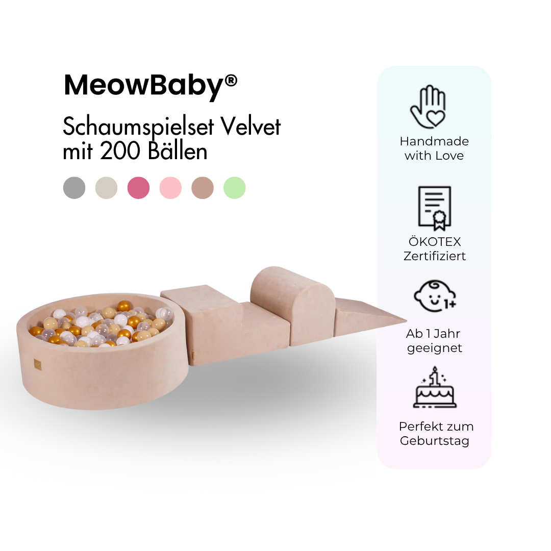 MeowBaby Schaumspielset Velvet mit Bällebad, 200 Bälle - eigene Farbauswahl