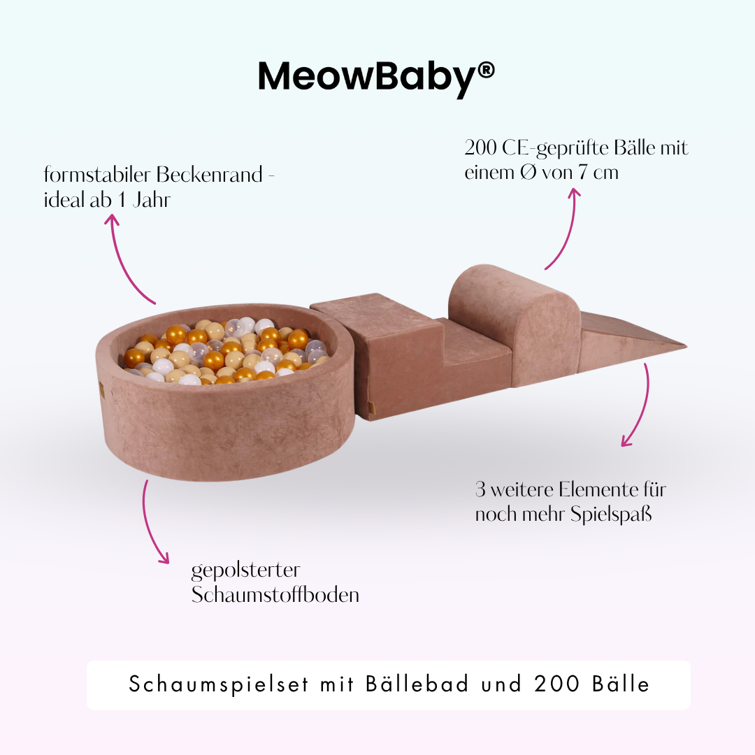 MeowBaby Schaumspielset Velvet mit Bällebad, 200 Bälle - eigene Farbauswahl