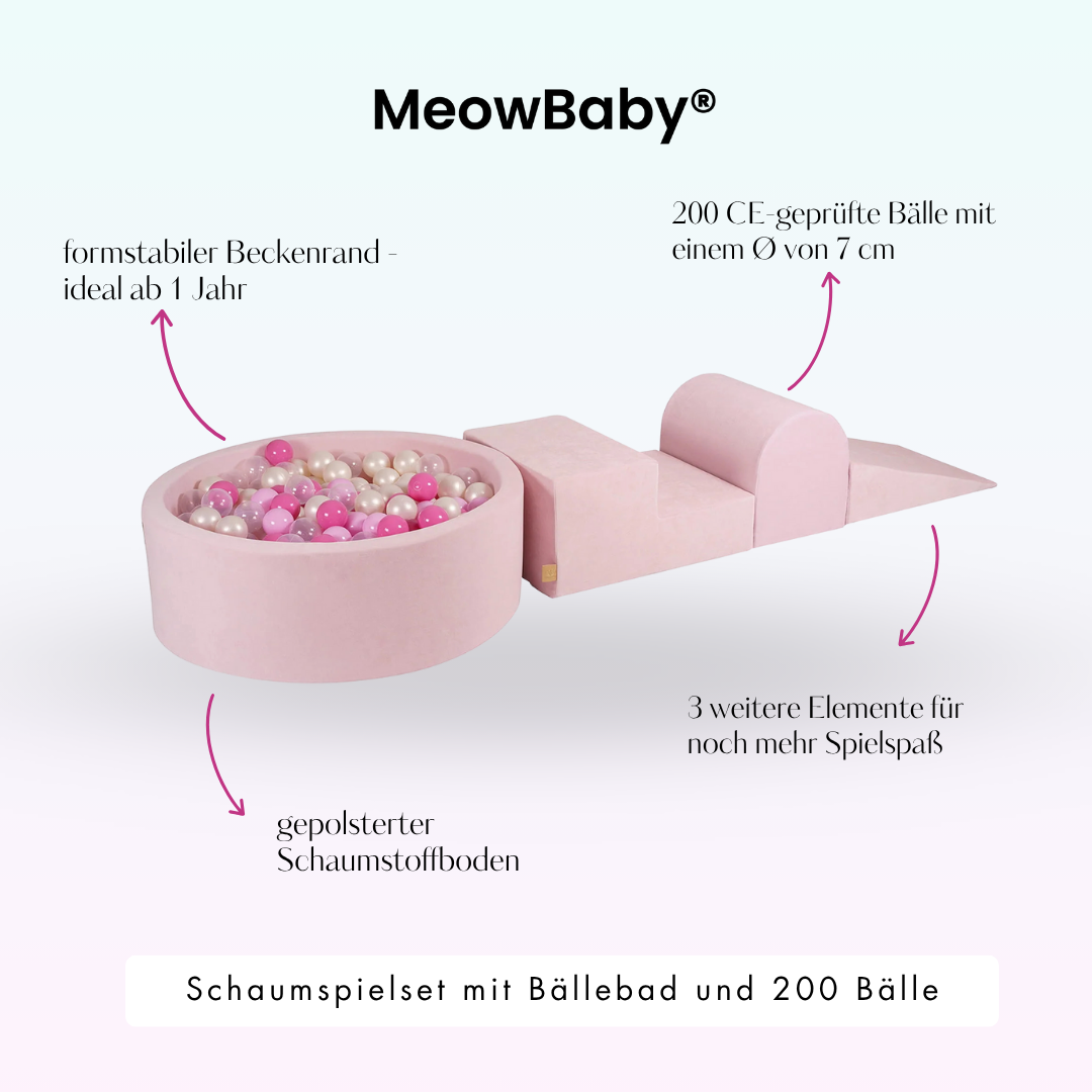 MeowBaby Schaumspielset Velvet mit Bällebad, 200 Bälle - eigene Farbauswahl