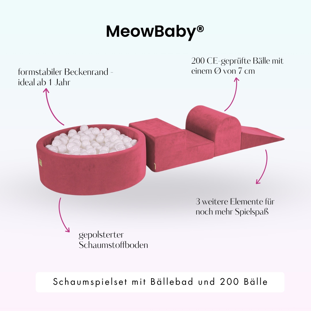 MeowBaby Schaumspielset Velvet mit Bällebad, 200 Bälle - eigene Farbauswahl
