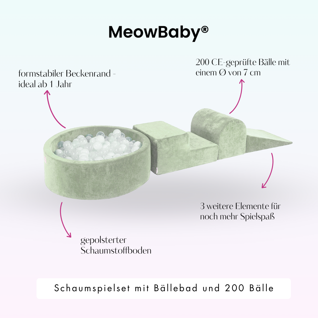 MeowBaby Schaumspielset Velvet mit Bällebad, 200 Bälle - eigene Farbauswahl