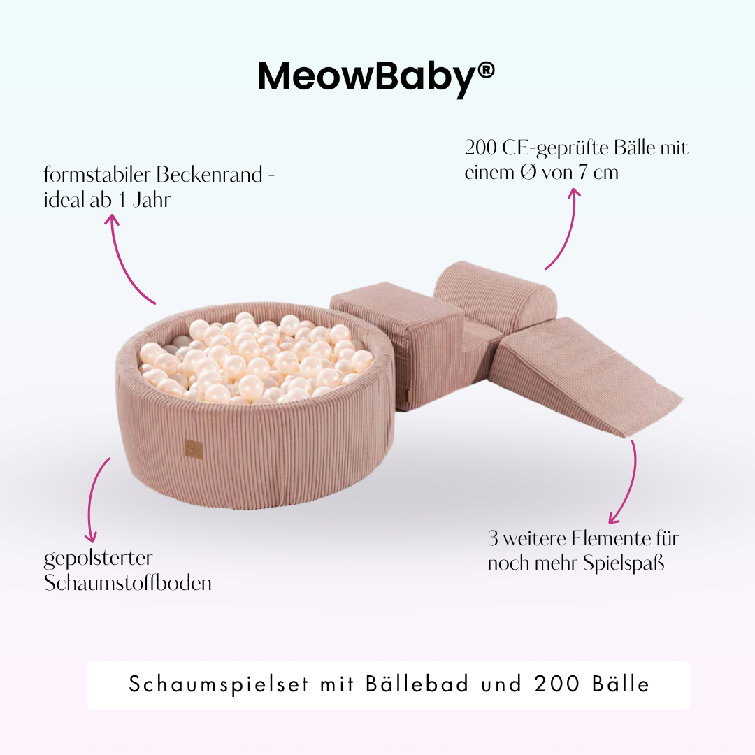 MeowBaby foam play set Aesthetic Cord ecru/beige with ball pit, 200 balls - custom color selection