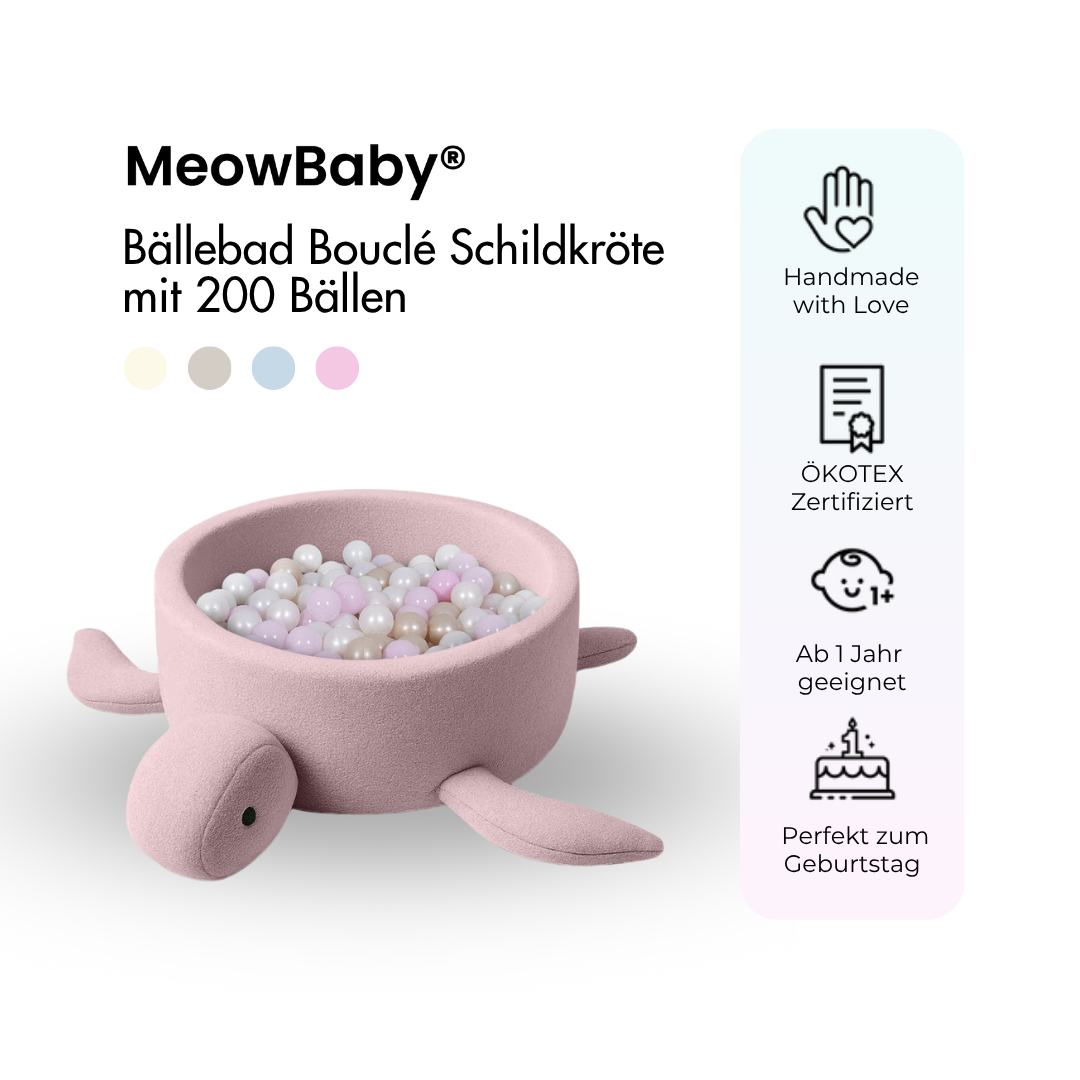 MeowBaby Bällebad Schildkröte Bouclé, 200 Bälle - eigene Farbauswahl