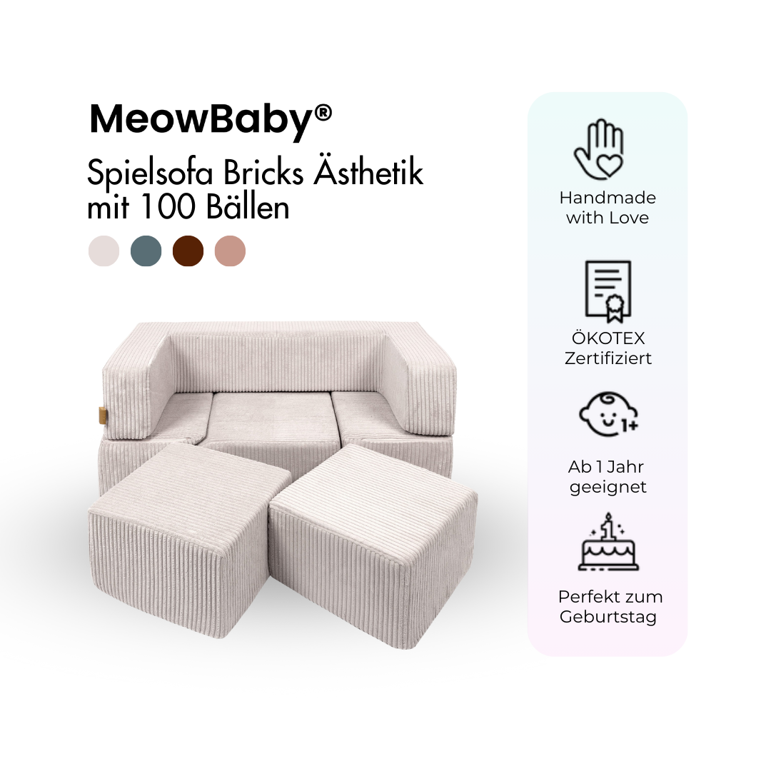 MeowBaby Spielsofa Bricks Ästhetik, 100 Bälle - eigene Farbauswahl