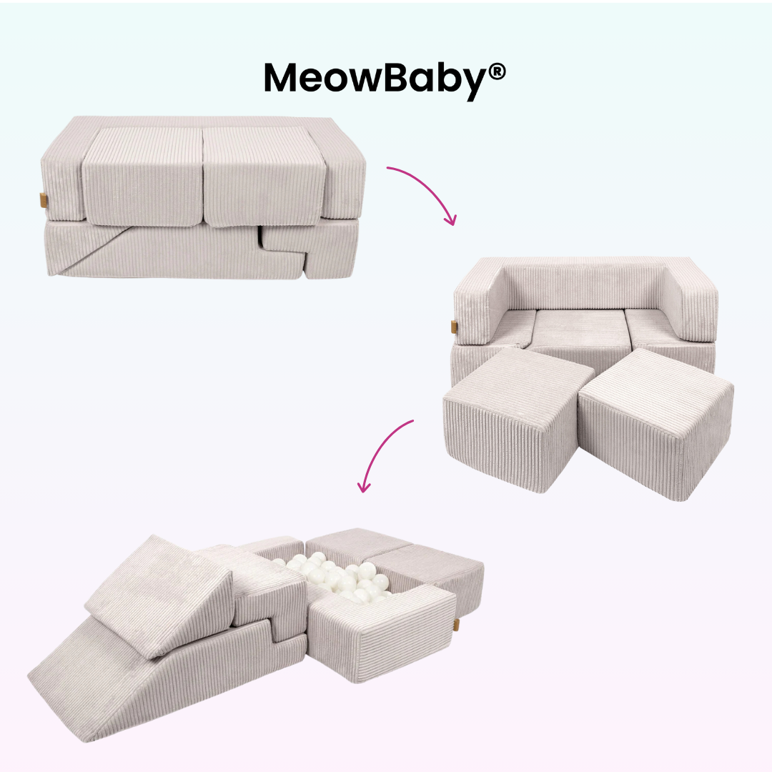 MeowBaby Play Sofa Bricks Aesthetics ecru/beige, 100 balls - custom color selection