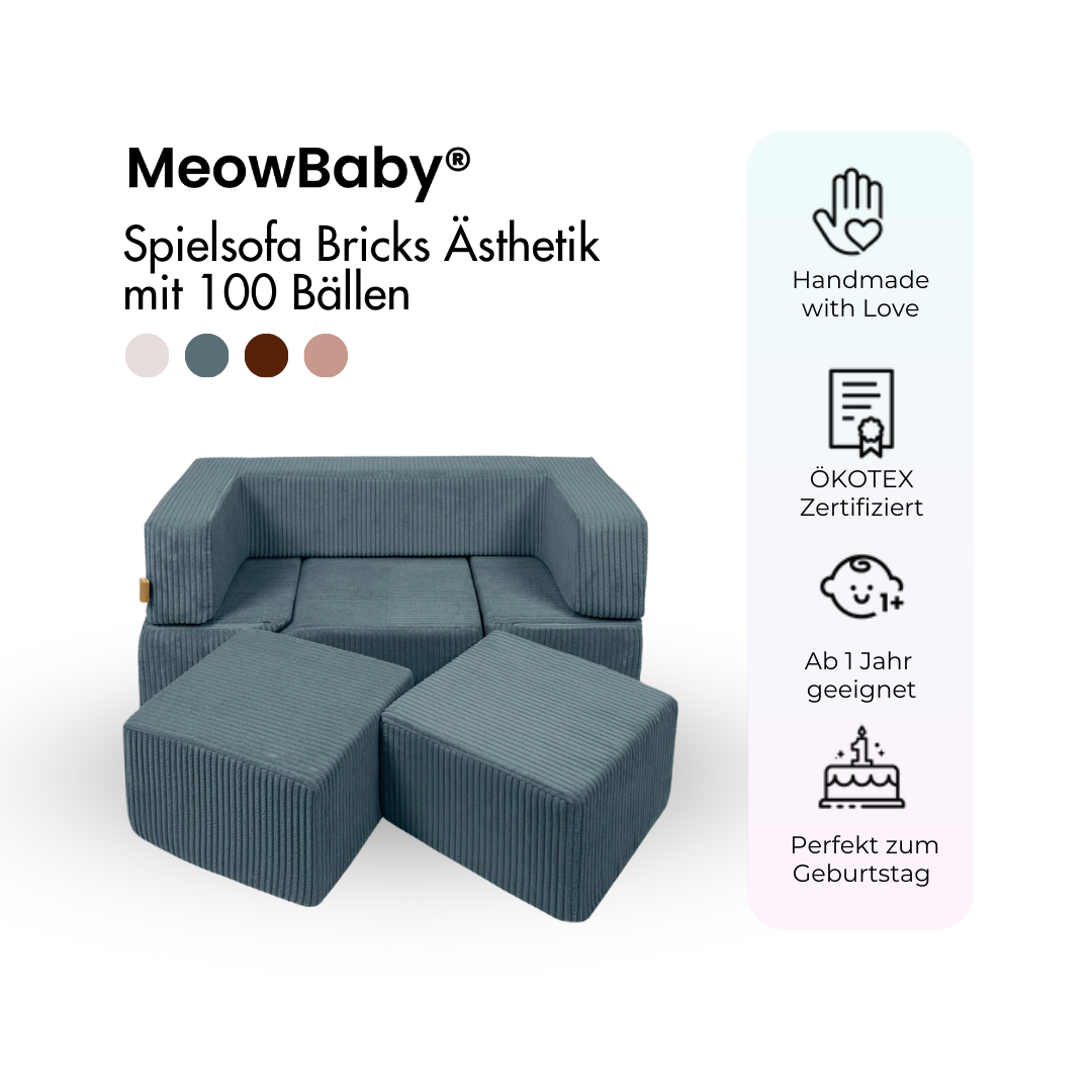 MeowBaby Play Sofa Bricks Aesthetics ecru/beige, 100 balls - custom color selection