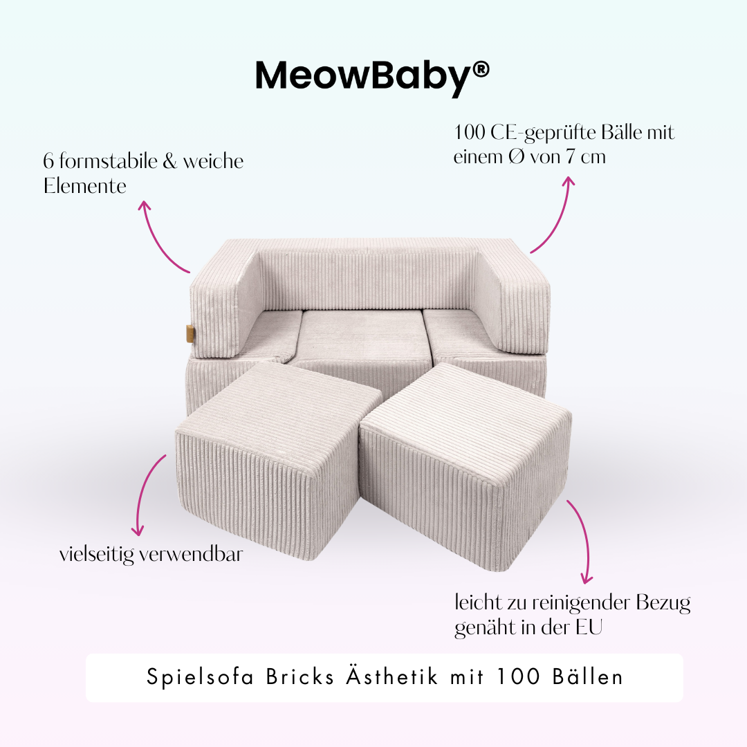 MeowBaby Play Sofa Bricks Aesthetics ecru/beige, 100 balls - custom color selection