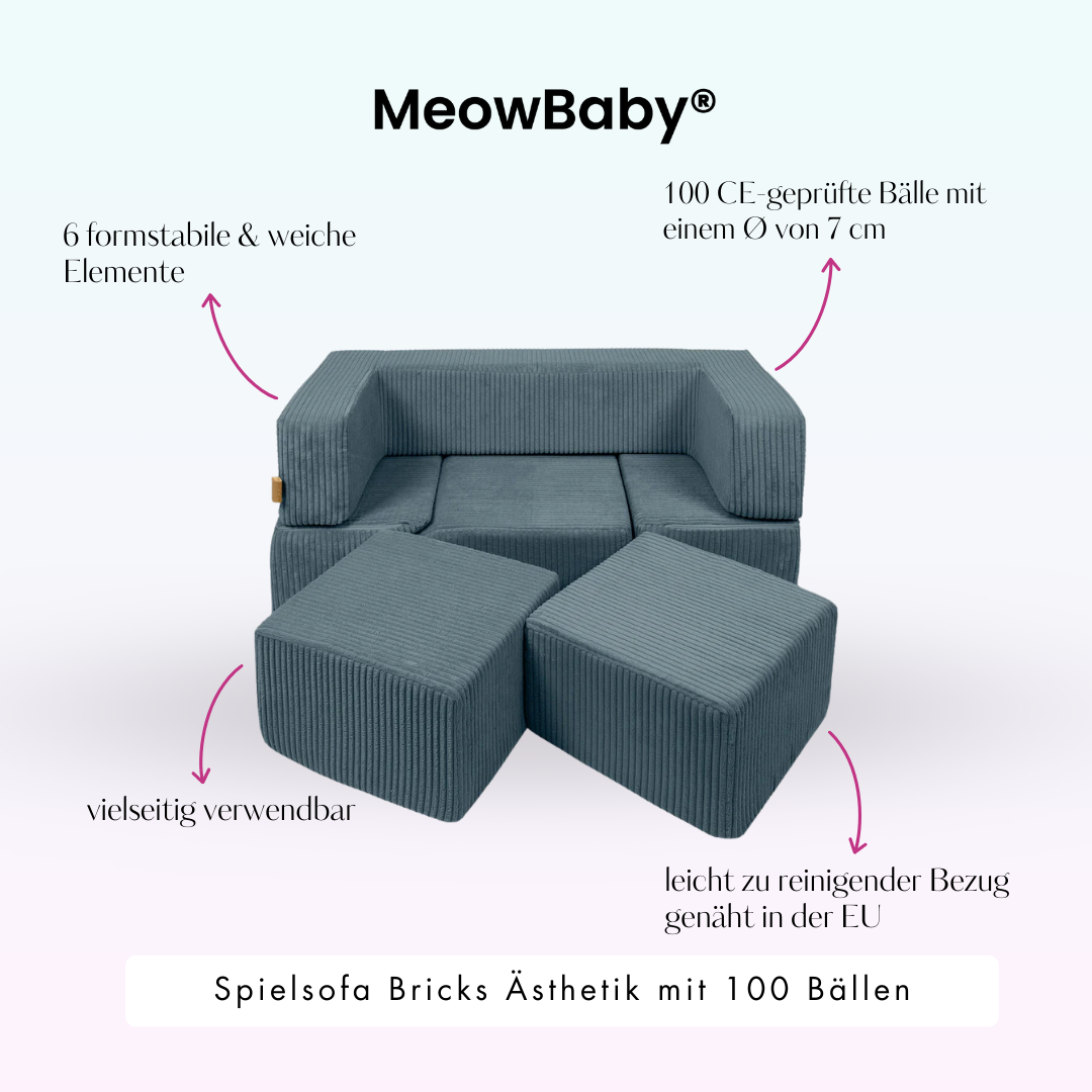 MeowBaby Play Sofa Bricks Aesthetics ecru/beige, 100 balls - custom color selection
