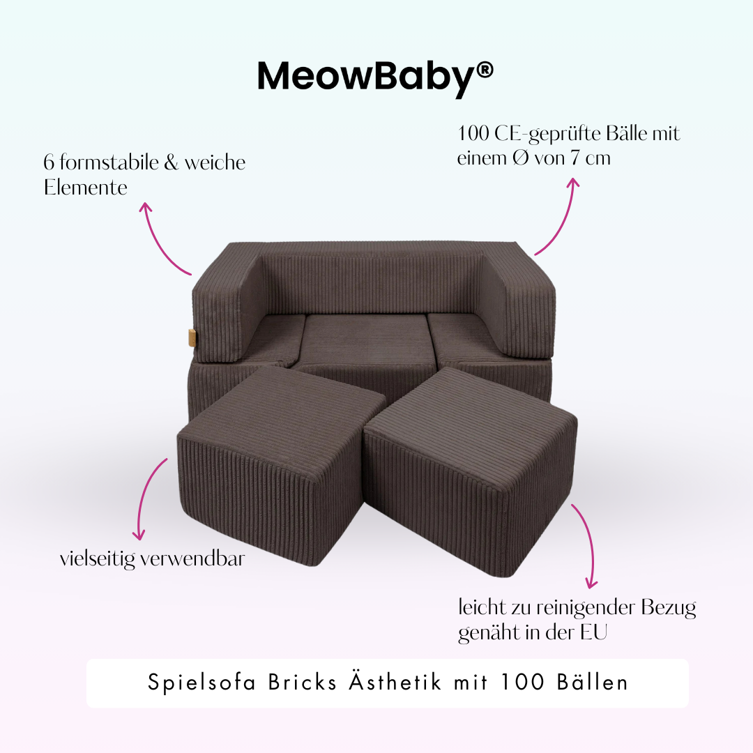 MeowBaby Play Sofa Bricks Aesthetics ecru/beige, 100 balls - custom color selection