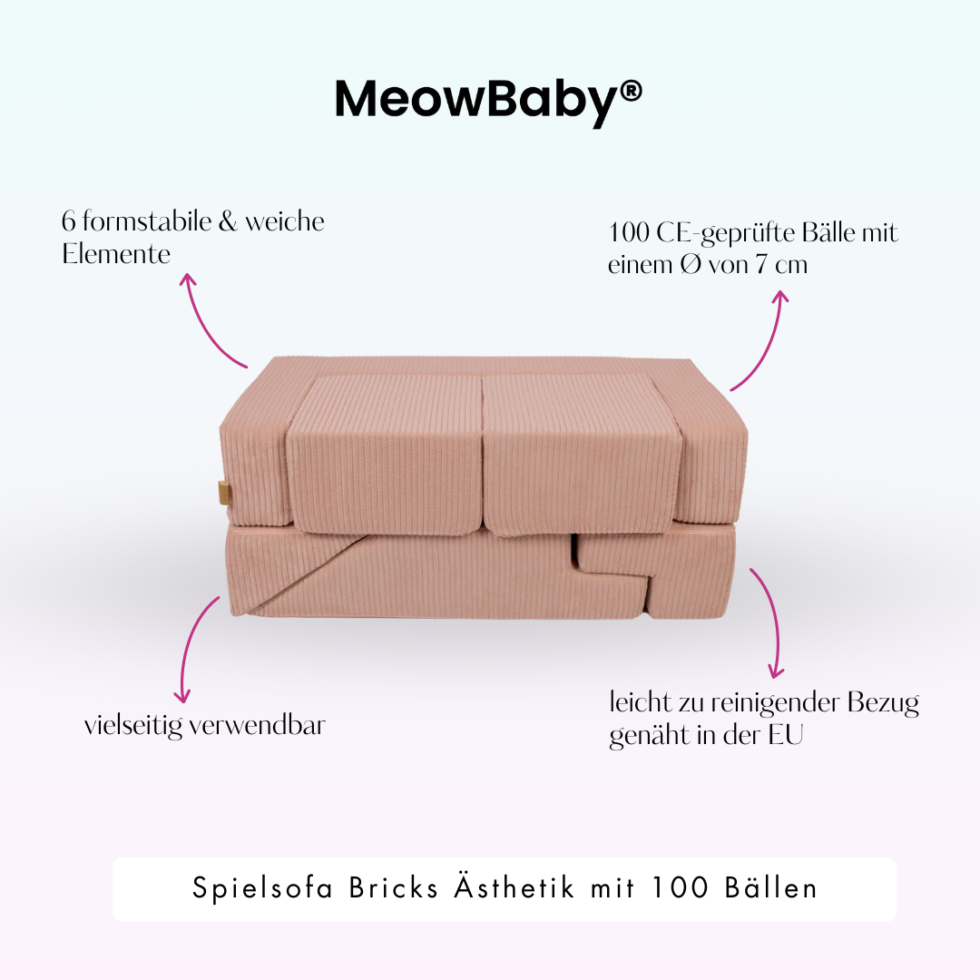 MeowBaby Play Sofa Bricks Aesthetics ecru/beige, 100 balls - custom color selection