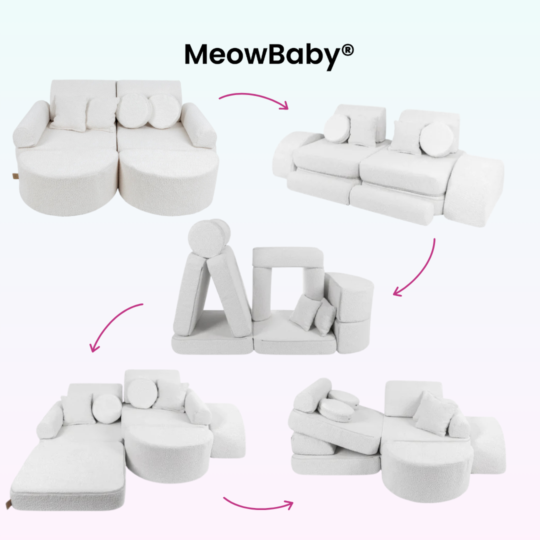 MeowBaby Spielsofa Mini Max Premium Bouclé - cremé/weiss