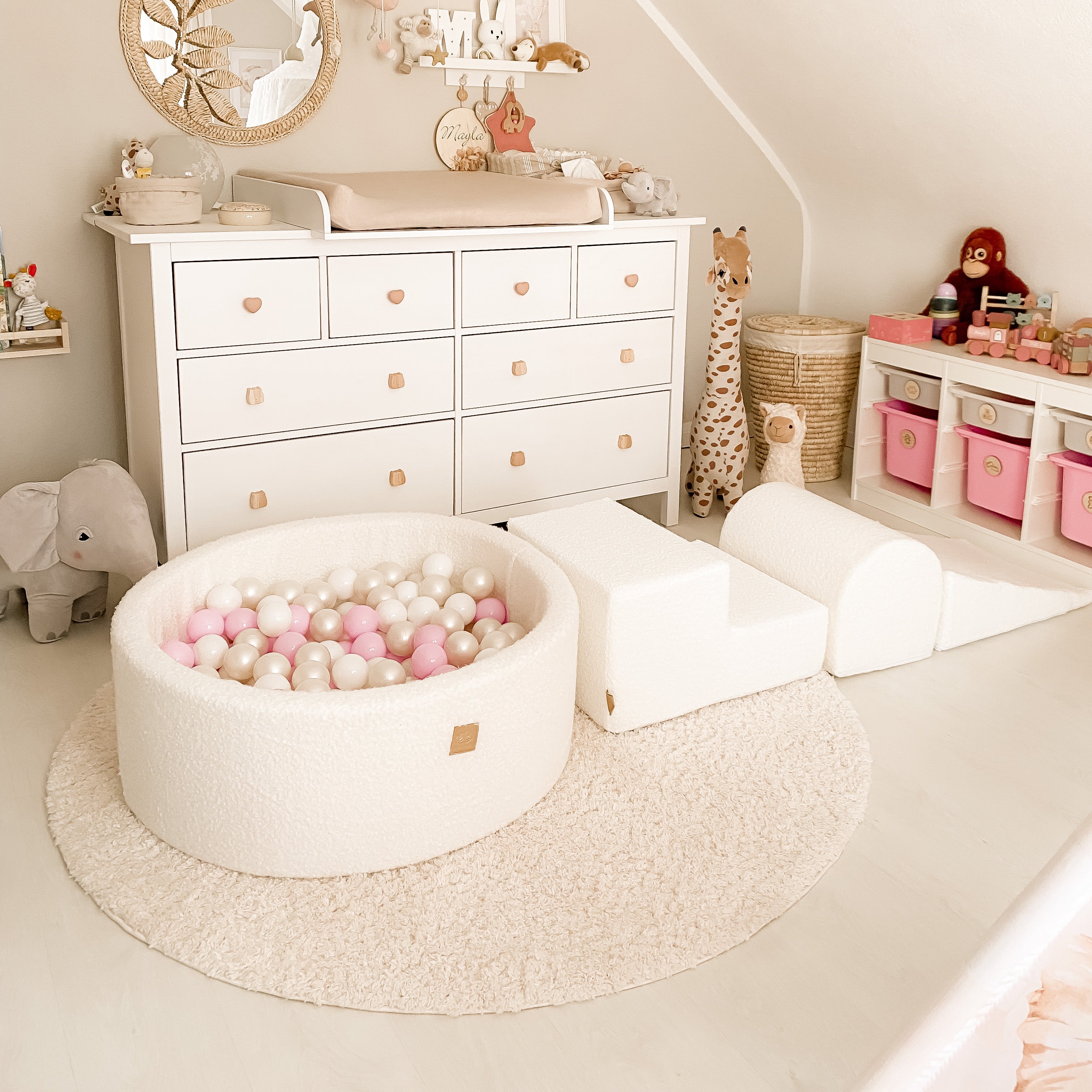 MeowBaby foam play set Bouclé cream/white with ball pit, 200 balls - custom color selection