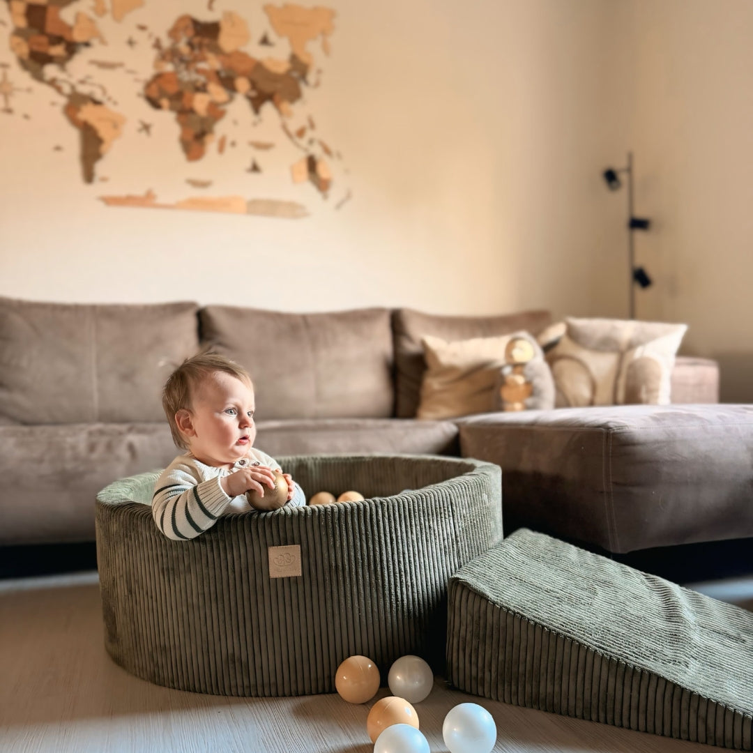 MeowBaby Schaumspielset Ästhetik Cord mit Bällebad, 200 Bälle - eigene Farbauswahl