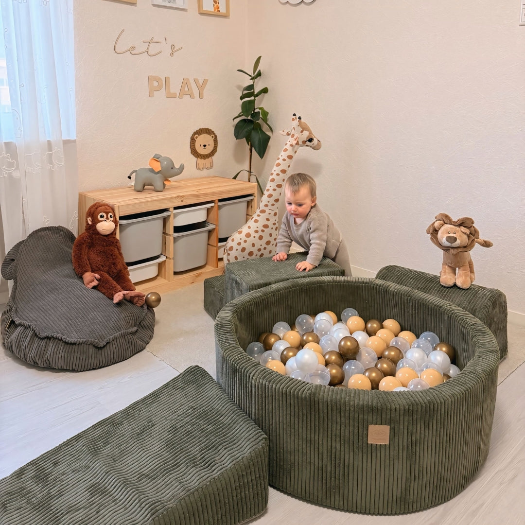 MeowBaby foam play set Aesthetic Cord ecru/beige with ball pit, 200 balls - custom color selection