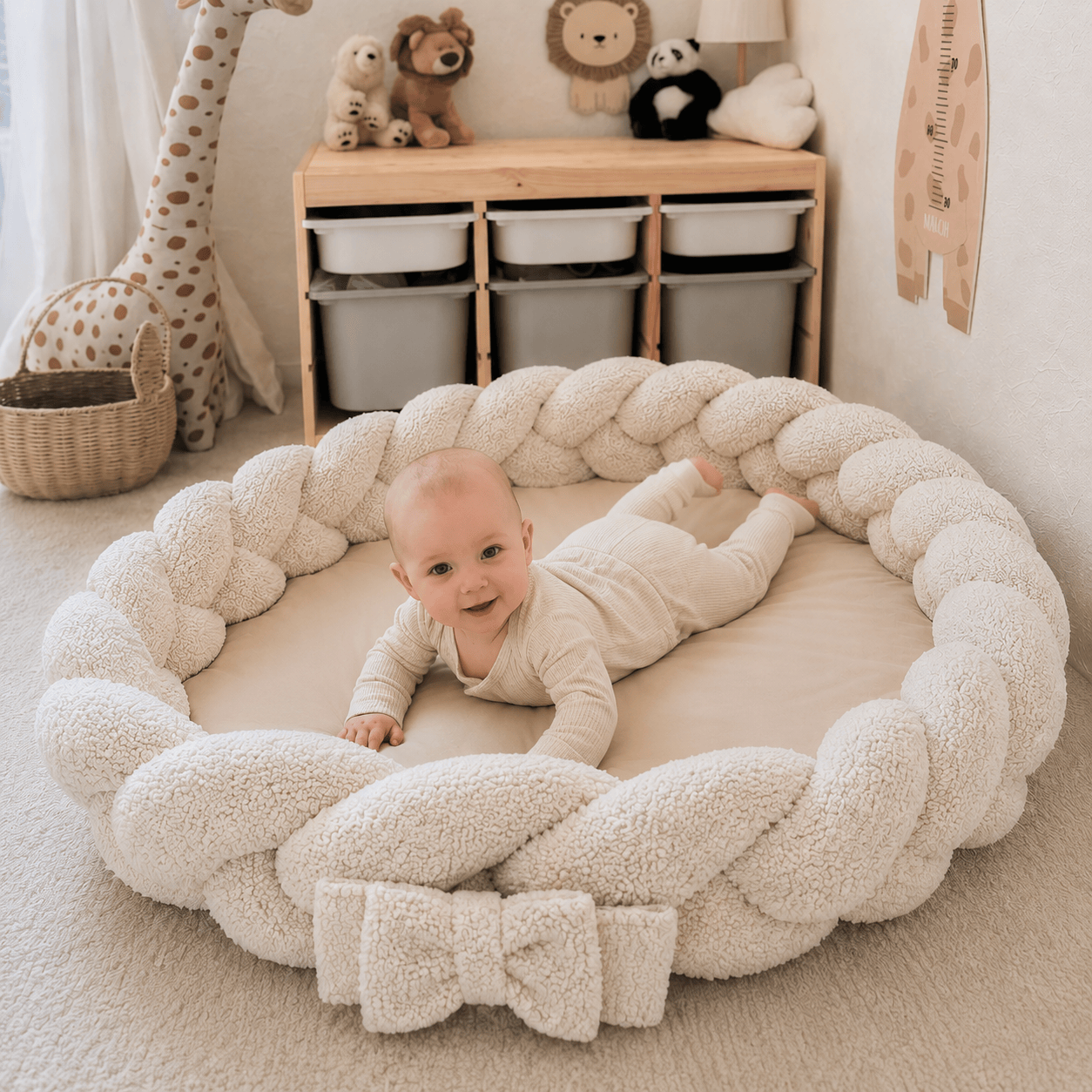MeowBaby Babynestchen mit Spielmatte, Bettumrandung & Schleife Bearly