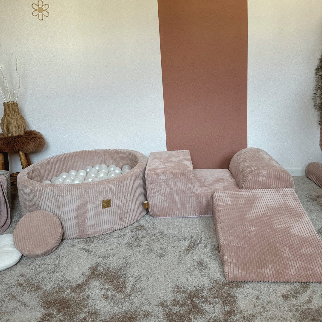 MeowBaby Schaumspielset Ästhetik Cord mit Bällebad, 200 Bälle - eigene Farbauswahl